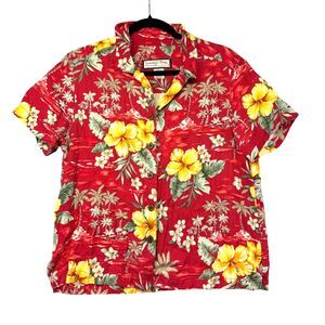 Jamaica Bay Shirt Women's Large Petite Red Hawaiian Tropical Short Sleeve Button